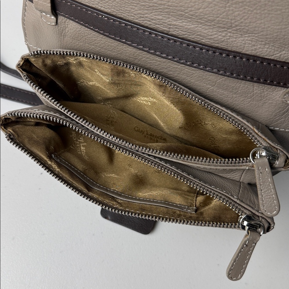 Guy Laroche Designer Leather Crossbody Bag Beige‑Grey and Dark Brown - Picture 10 of 16